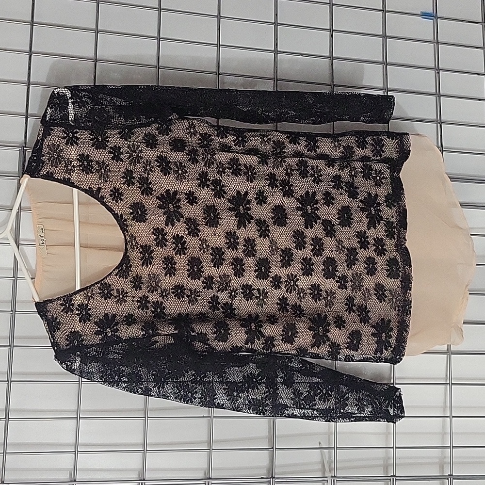 IKOLL Girls Peach and Black Long-Sleeve Shirt Bow On The Back Size S/M